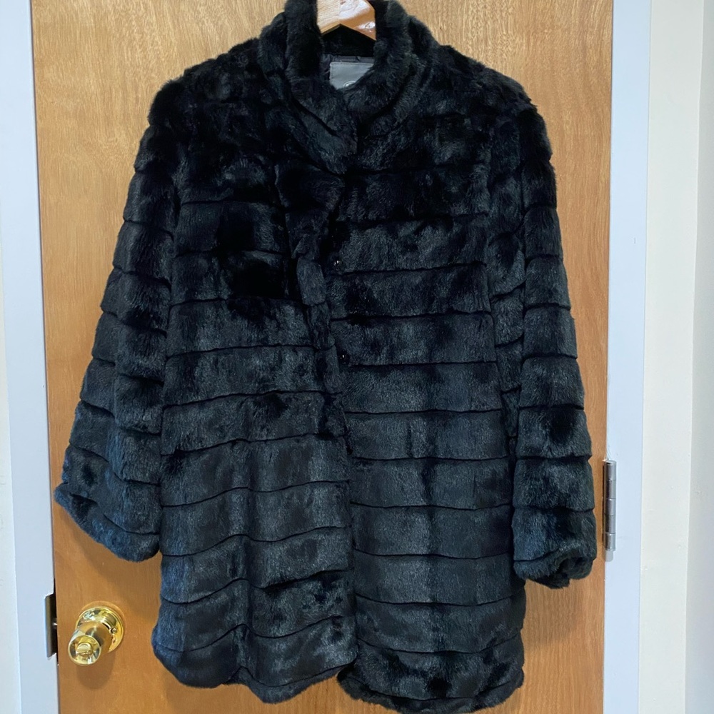 Black faux fur warm coat - handcrafted